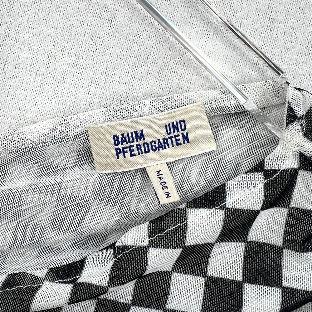 BAUM UND PFERDGARTEN Joselle Mesh Top Womens Medium Black White Check Stretch - Picture 12 of 16